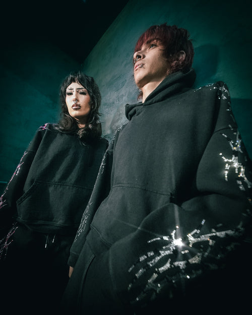 "GREY LEOPARD" REVAMPED RHINESTONE HOODIE