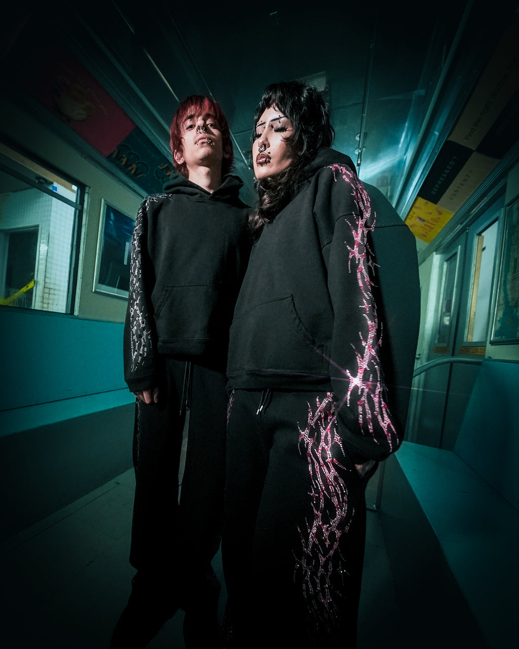 "PINK LEOPARD" REVAMPED RHINESTONE SWEATPANTS