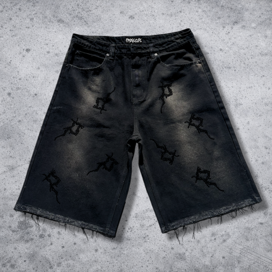 Black Rhinestone Jorts