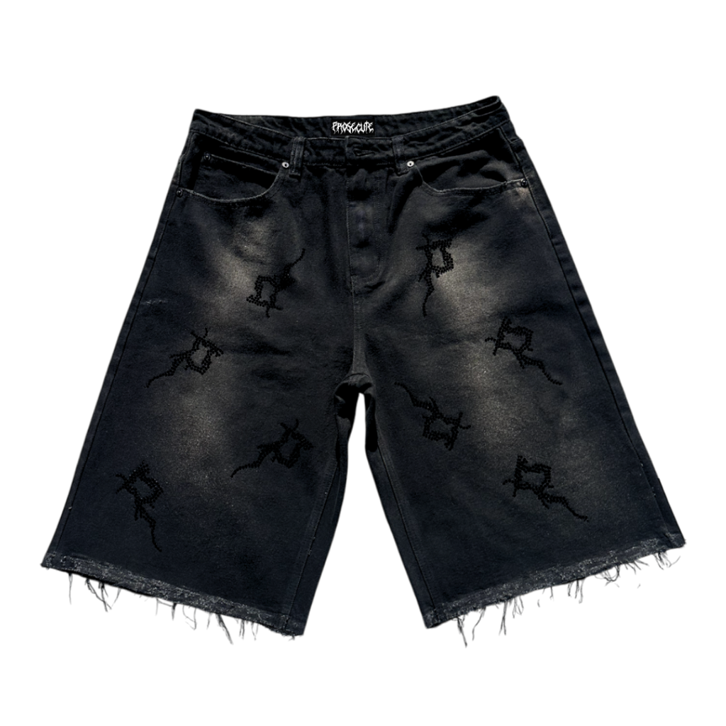 Black Rhinestone Jorts
