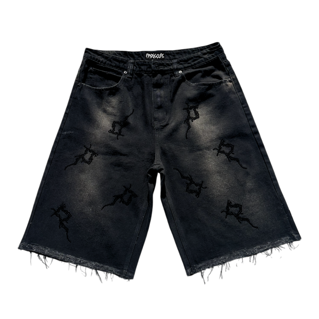 Black Rhinestone Jorts
