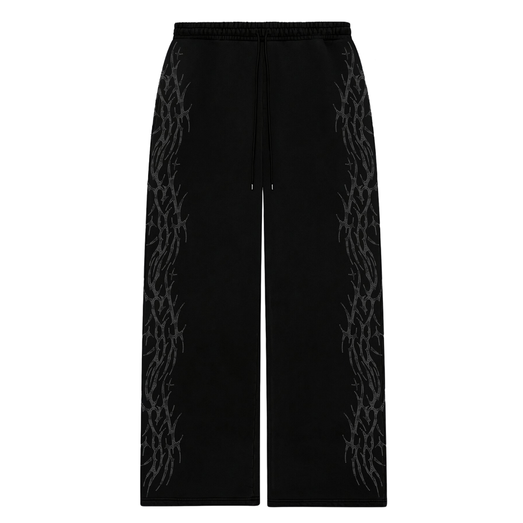 "GREY LEOPARD" REVAMPED RHINESTONE SWEATPANTS