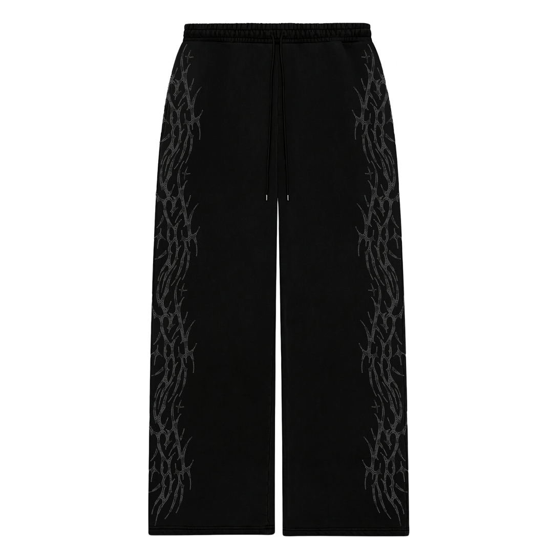 "GREY LEOPARD" REVAMPED RHINESTONE SWEATPANTS