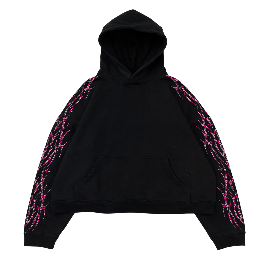 "PINK LEOPARD" REVAMPED RHINESTONE HOODIE
