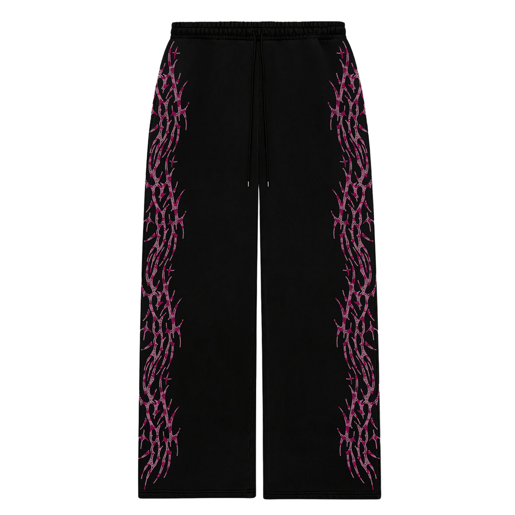 "PINK LEOPARD" REVAMPED RHINESTONE SWEATPANTS