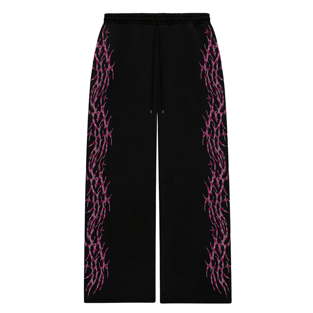 "PINK LEOPARD" REVAMPED RHINESTONE SWEATPANTS