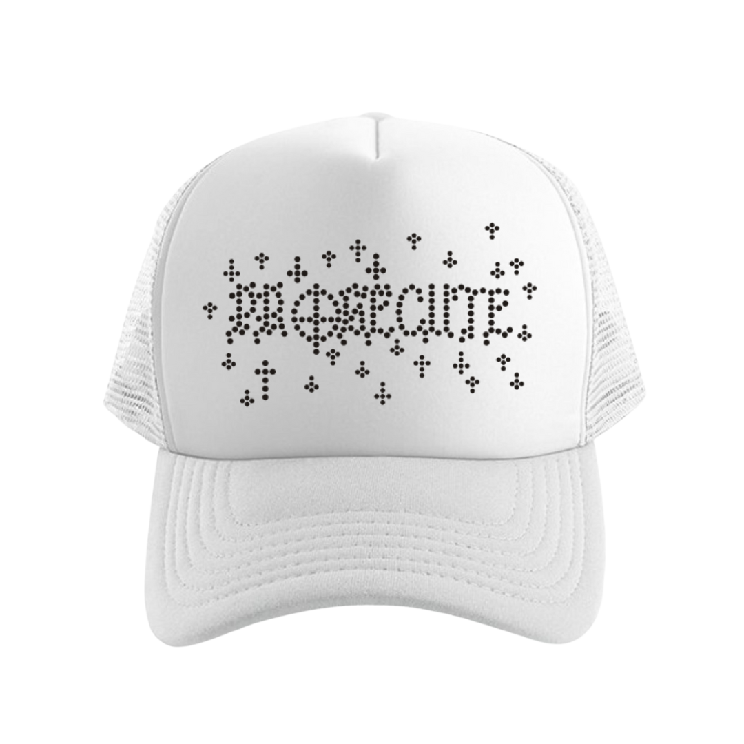 White Prosecute Cross Trucker Hat